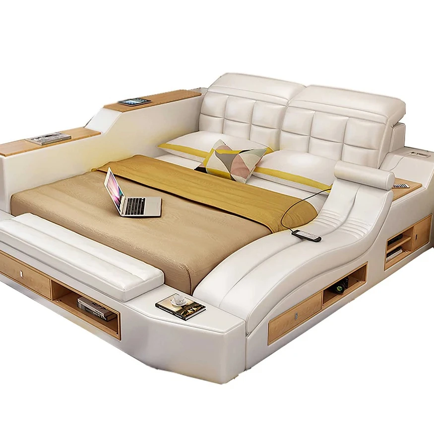 Foshan Factory Supply Super Big Tatami Smart  King Queen Leather Bed on Sale