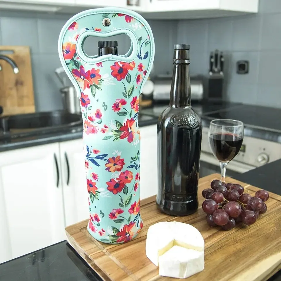 Custom Neoprene Single Double Wine Glass Stubby Holder Cooler Beer Bottle Carrier Tote Bag