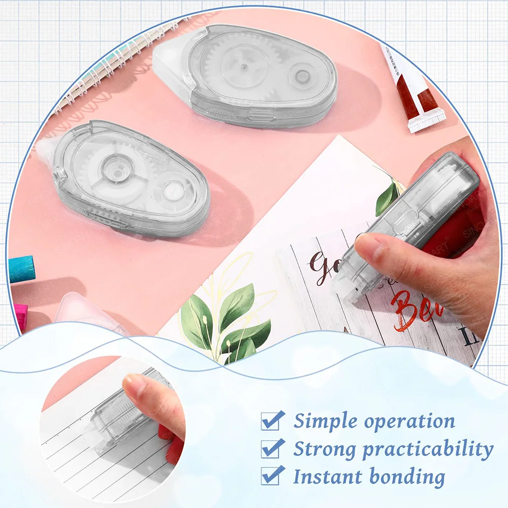SINOART Double Sided Tape Adhesive Runner Roller 2pcBlister packaging tape runner set 8mm Adhesive Roller Tape for Scrapbooking