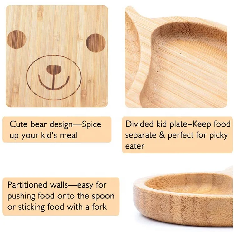 Bamboo Kid Plate Bamboo Dinner Tableware for Baby Natural Kitchenware Dishes & Plates 9 X 8.7 X 1.1 Inches Irregular Stocked