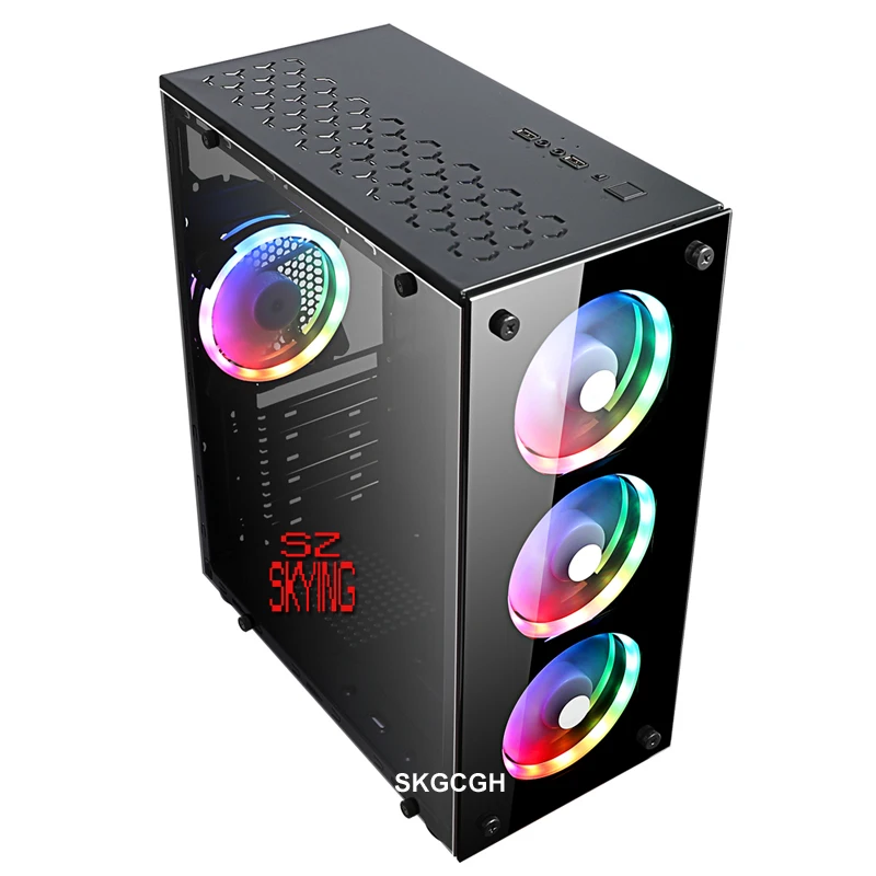 Computer Cases Tempered Glass Atx Case Gaming Pc Case With 4pcs 120mm Rgb Fans