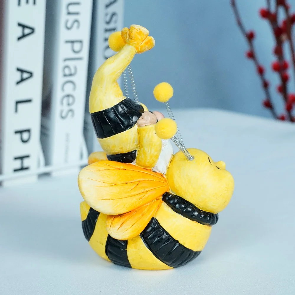 2023 Garden Gnome Statue Resin Spring Bee Gnome Figurine Siting on the bee for Lawn Ornaments Outdoor Decoration