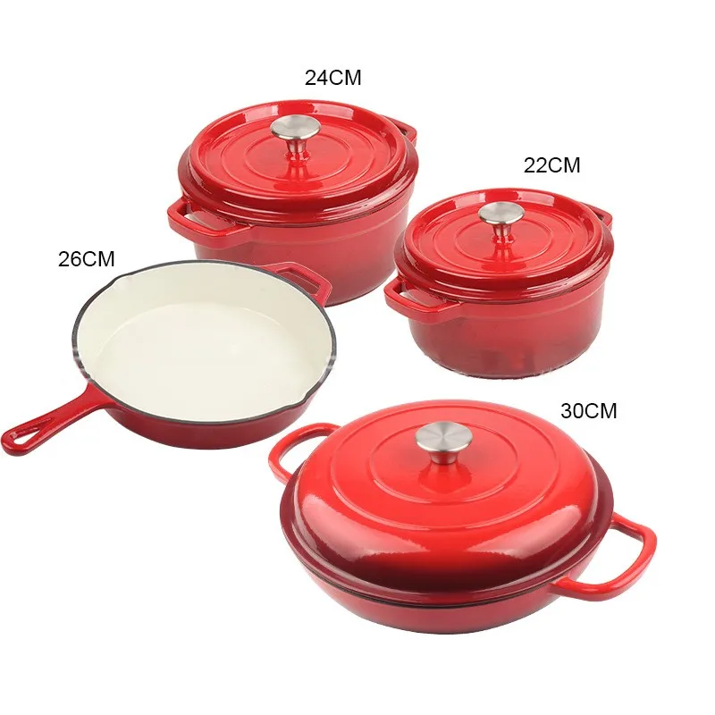 Cookware Set Hot Selling Frying Pan Customized Enamel Casseroles and Roaster Non-stick Kitchen Tools 6 Pcs of Cast Iron Metal