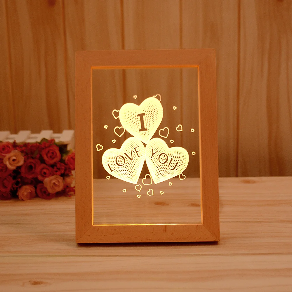 Indoor Home Decor USB Driver Acrylic Backlit Wooden Picture Light LED Photo Frame