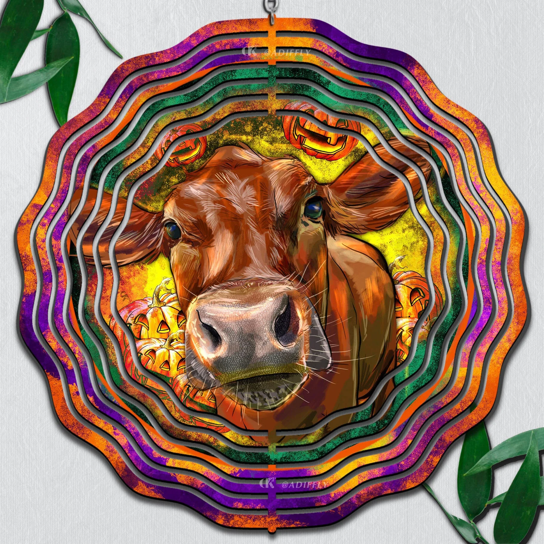 Outdoor Wind Spinners New Design Garden Decorative 10 Inch Metal Cow Printed Sublimation Aluminum Hanging Wind Spinners