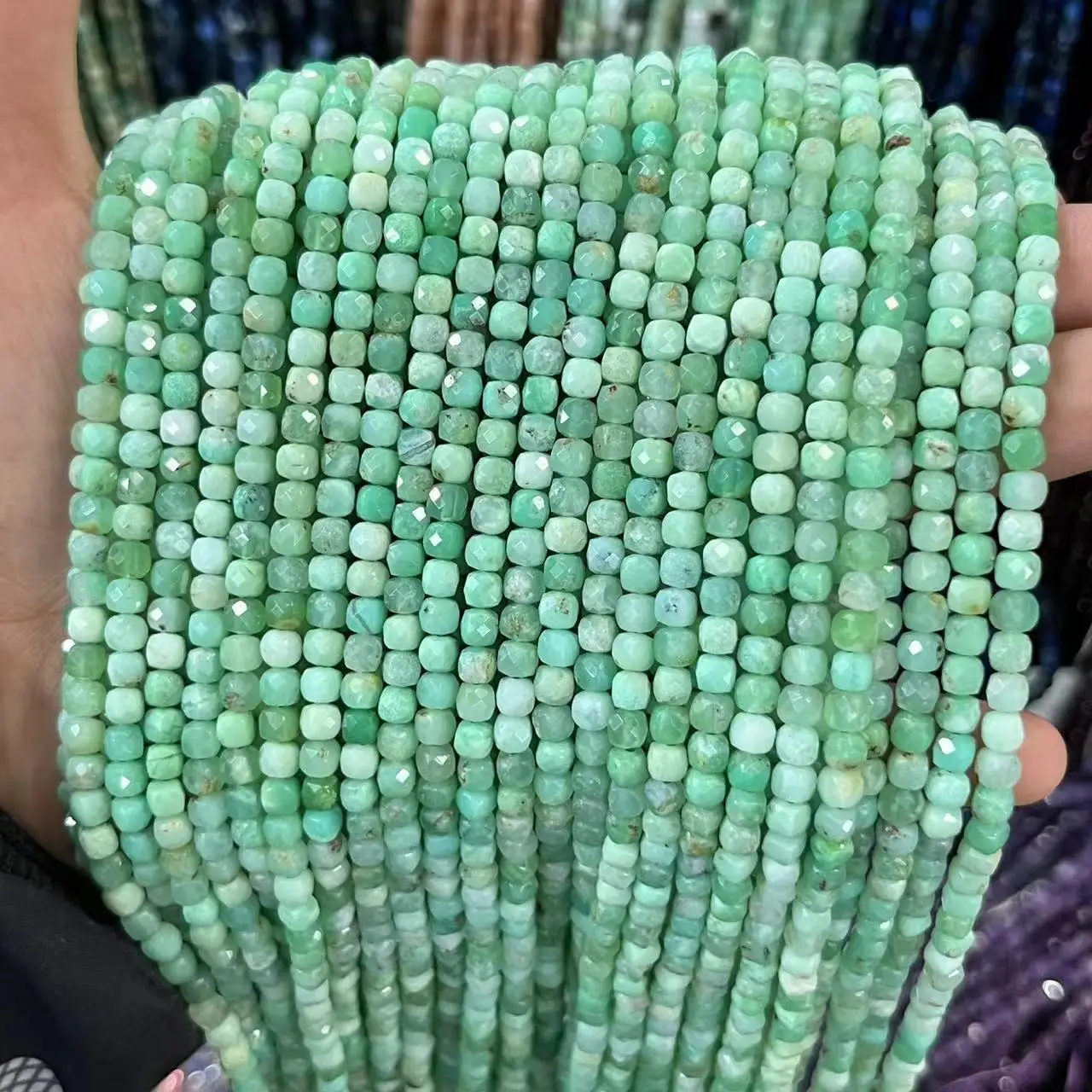 4X4mm Natural Sunstone Gemstone Beads Faceted Square Loose Stone Beads for Jewelry Making Multi Choice Stone Beads DIY Craft