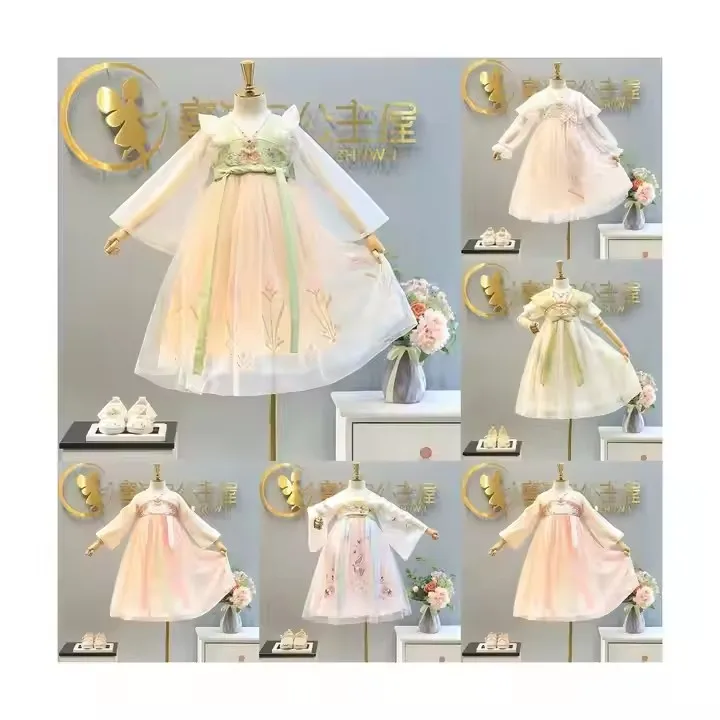 От 3 до 8 лет для девочек новый детский костюм Hanfu в китайском стиле с юбкой летняя тонкая Классическая Детская одежда