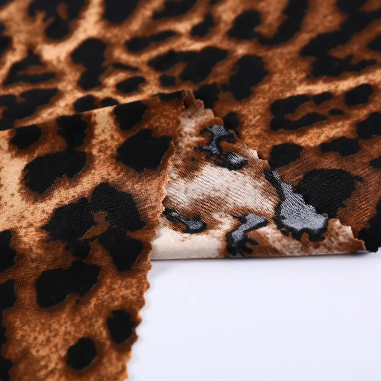 Shaoxing textile city hot selling fashionable knitted stretch 96% polyester 4% spandex leopard print fabric