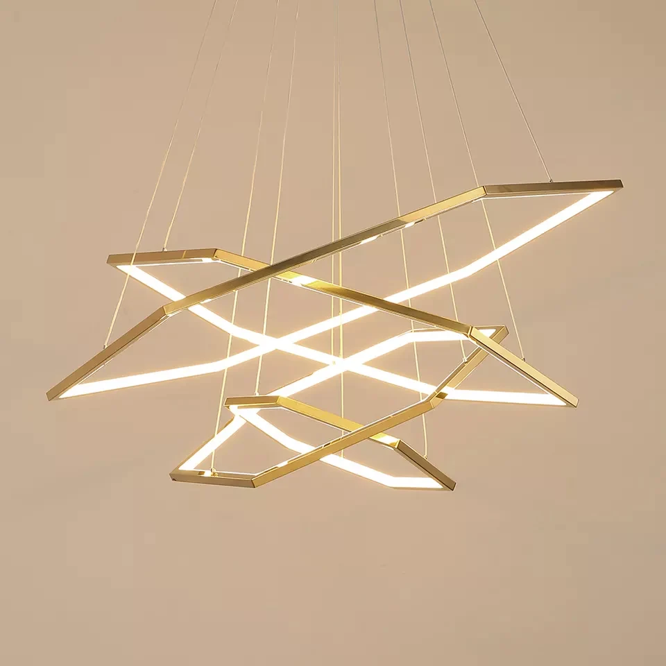 Modern Nordic Classic Stainless Steel Golden Plated Chandelier 4 Floors Led Pendant Light