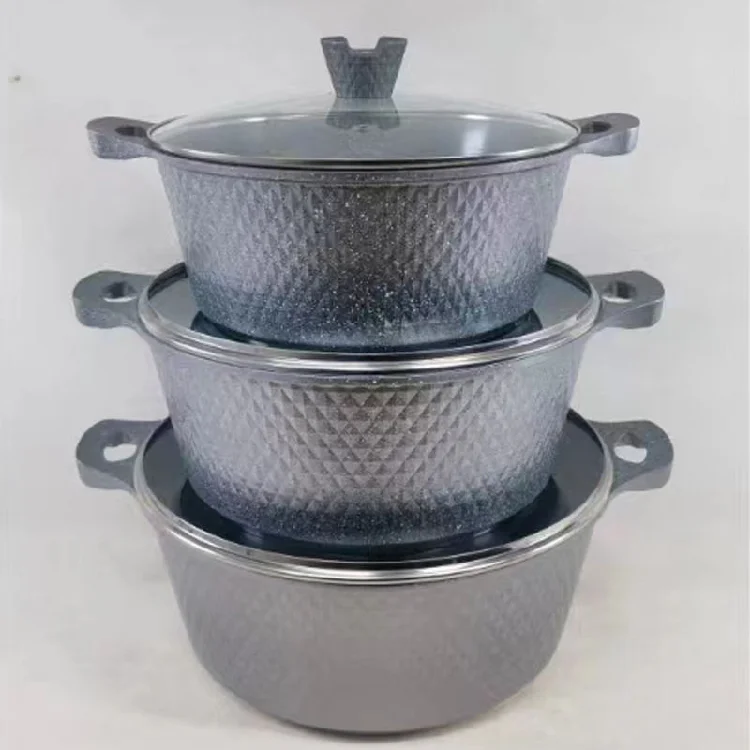 6pcs Set Of 32/36/40cm Big Size Nonstick Marble Coating Cookware Kitchen Nonstick Aluminum Cooking Pots Steel Metal Home Usage