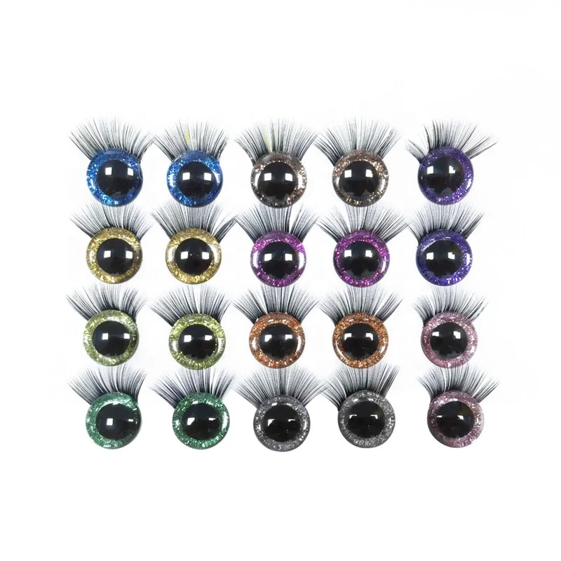 16mm Amigurumi Safety Eyes With Eyelashes Colored Glitter Fake Eyelashes Eyes For Doll Crochet Toy Stuffed Animal Bear DIY