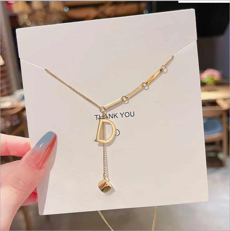 D letter necklace female summer design sense luxury niche accessories ins hip hop joker 2021 new tide clavicle chain.