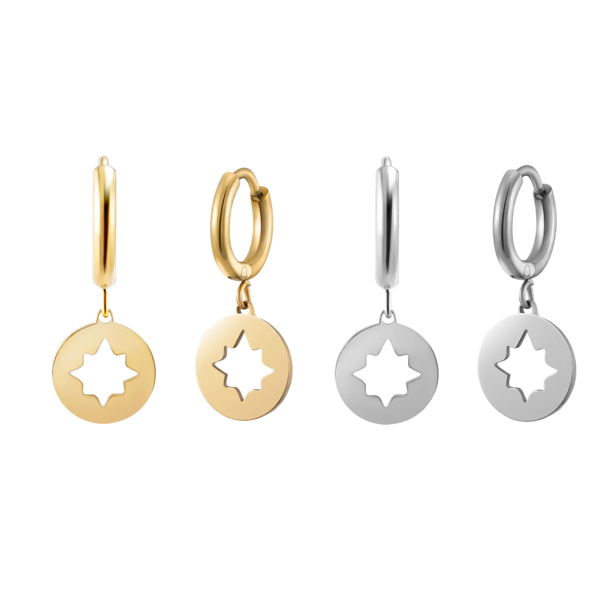 Cross-border hot style simple retro design feel six-pointed star cute designers earrings stainless steel