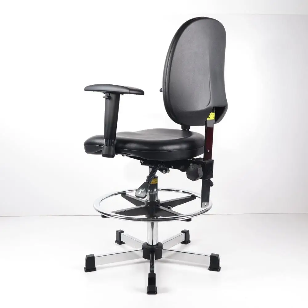 PU Leather Arm Rest ESD Chair With Plastic Cover On Seat And Back