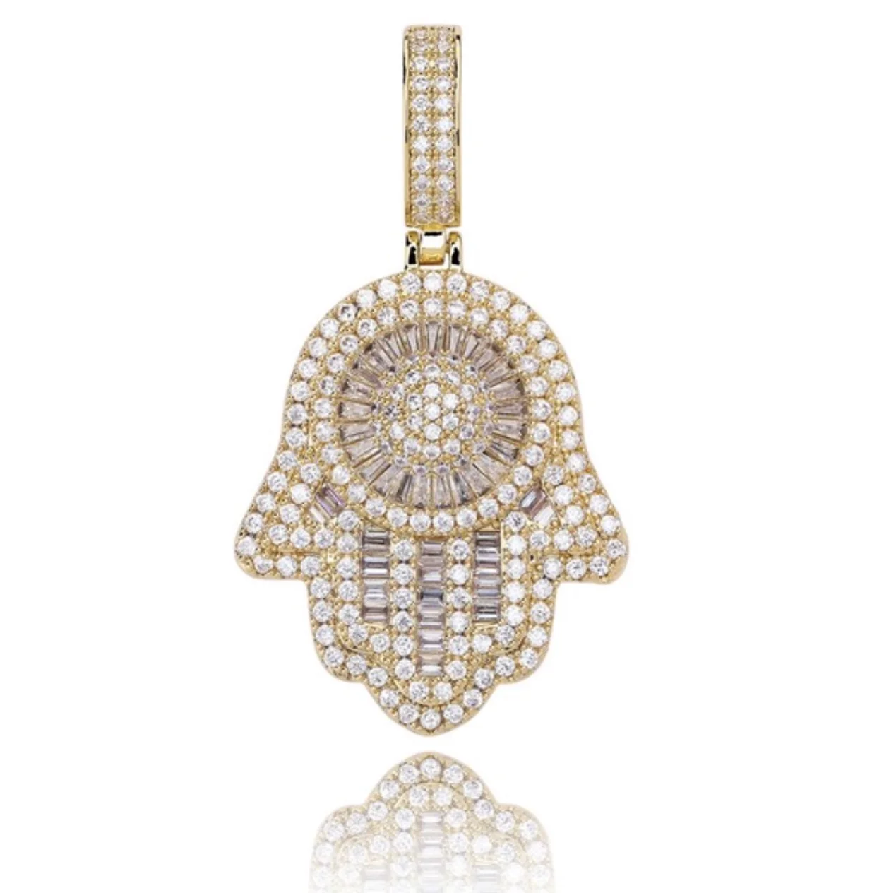 New design rose gold silver Custom Brass mico pave cz Fatima Hamsa Hand Pendant ice out luxury Hamsa Hand good luck necklace