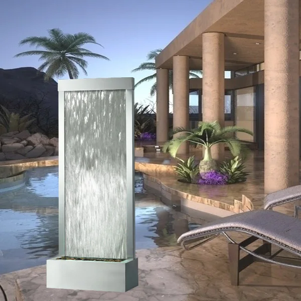 Factory Hot Selling Floor Standing 72' Inch Tall Glass Water Fountain Stainless Steel Waterfall Fountain with LED Light