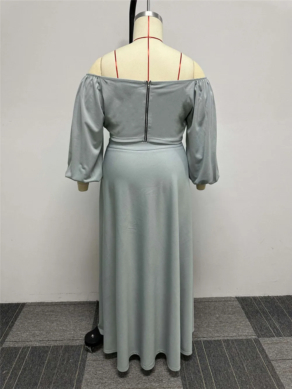 New Arrival Solid Color Off-Shoulder Long Sleeve Crop Top Side Slit Long Skirt Autumn Women Elegant 2 Piece Set