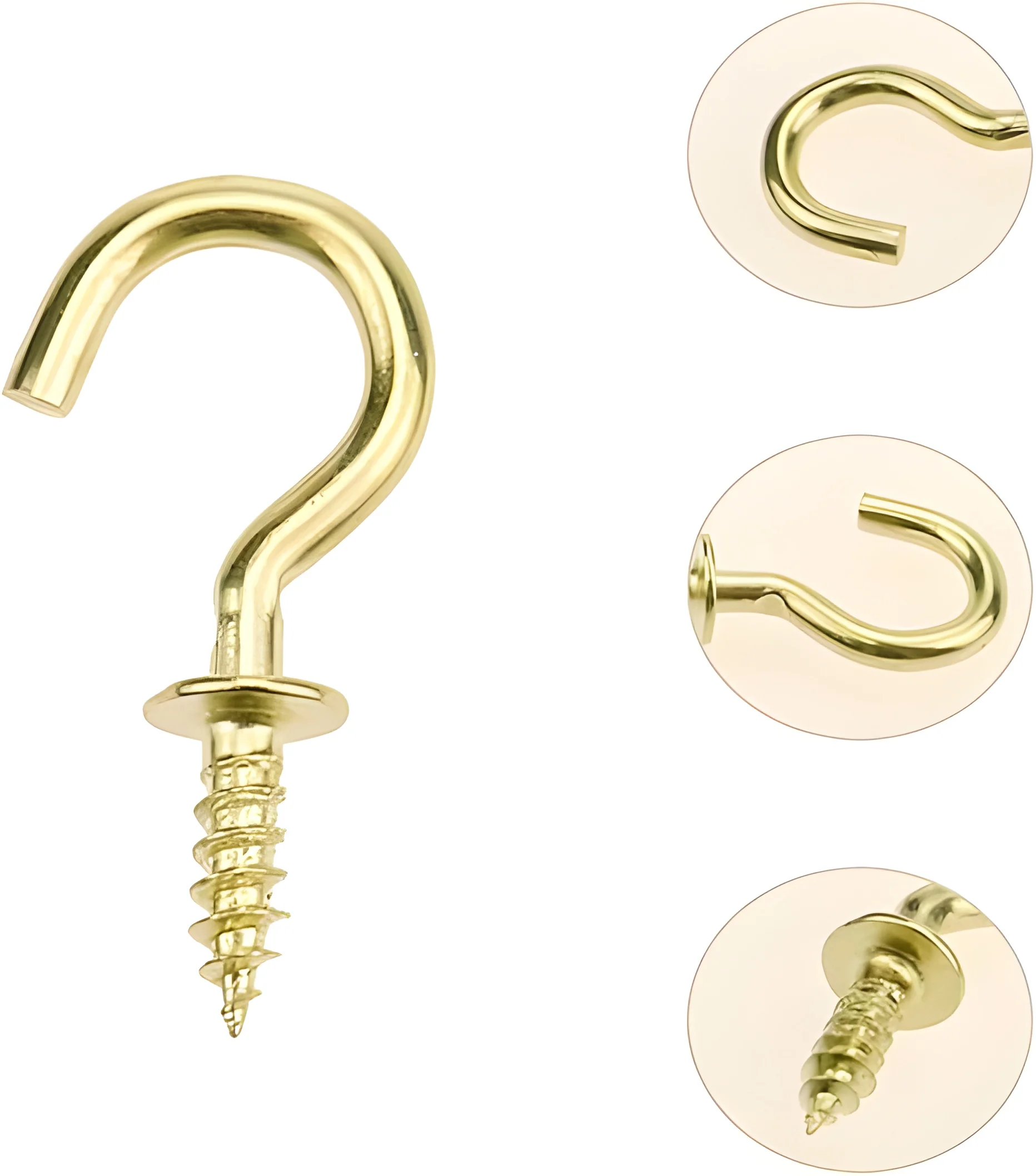 Factory Supply Brass Ceiling Screw Hooks Steel Eyebolt Screw Hooks Cup Hooks 10 pcs