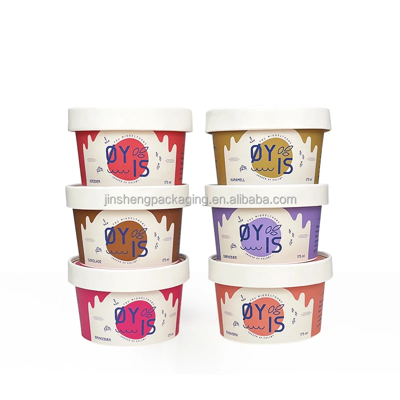 Premium quality paper custom logo biodegradable 8oz 16oz 32oz pint cookie dough packaging with lid