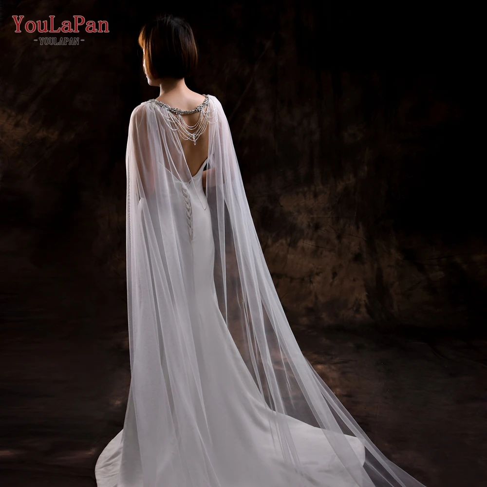 YouLaPan VG83 Handmade Crystal Beaded Shoulder Chain Women Shawl Cathedral Wedding Dress Bridal Cape Party Evening Cardigan
