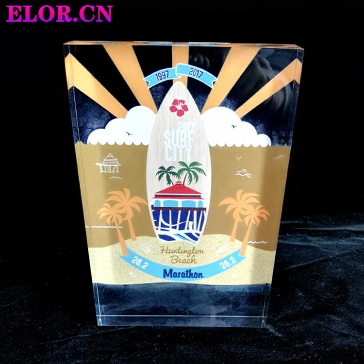 Specially Shape Acrylic Trophy Awards UV Printing Colorful Marathon Trophy Good Looking Customization By Your Design