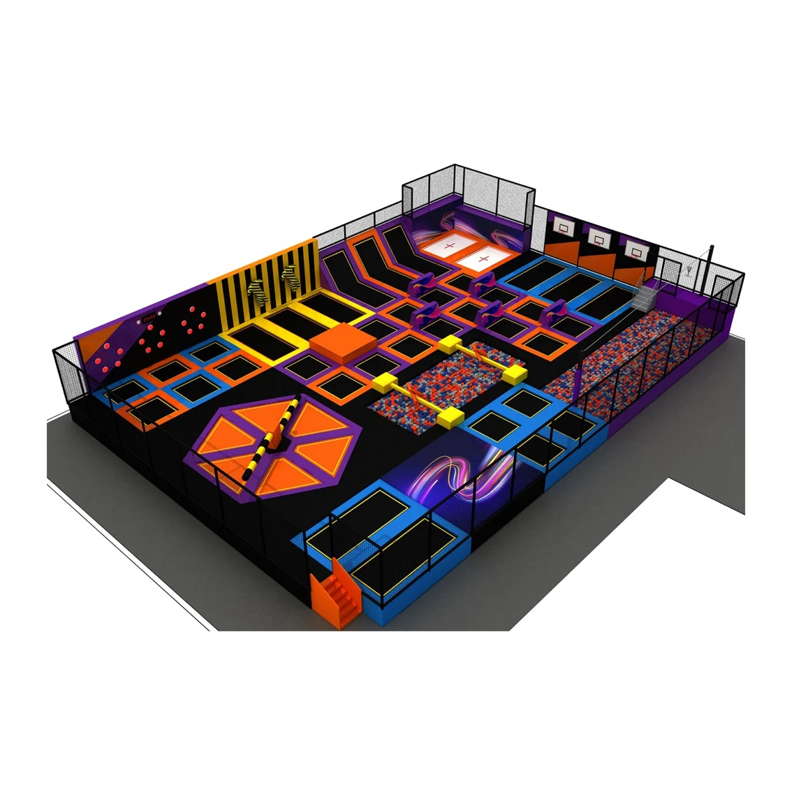 Popular commercial Indoor Trampoline Park with interactive game and foam pit Climbing Wall