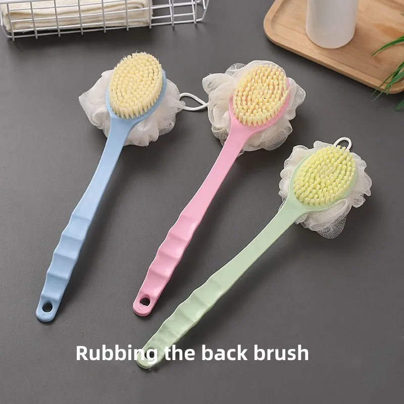 Wholesale 2 in 1 Silicone Bath Scrubbers And Sponges Body Skin Cleaning Shower Brush With Long Handle Two Sides PET For Grooming