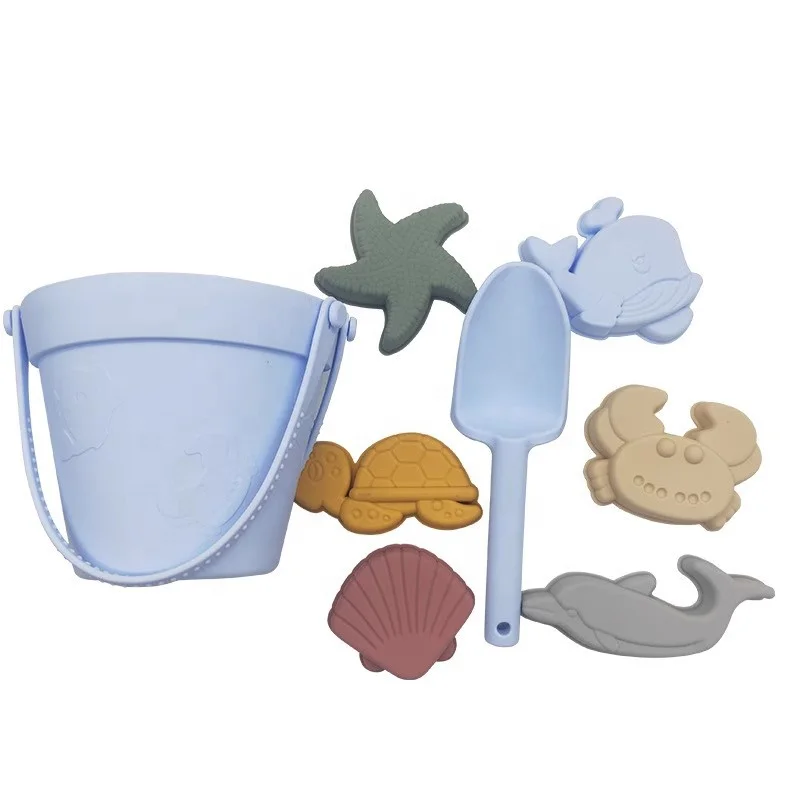 Eco-friendly Food Grade Silicone Beach Sand Toys Summer Outdoor Silicone Bucket Pail and Spade Sets