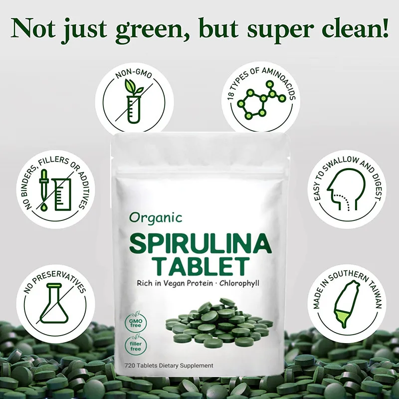 OEM/ODM/OBM Pure Natural Vegan Green Spirulina Extract Spirulina Tablets Bulk Healthcare Supplements Food Grade Spirulina Tablet