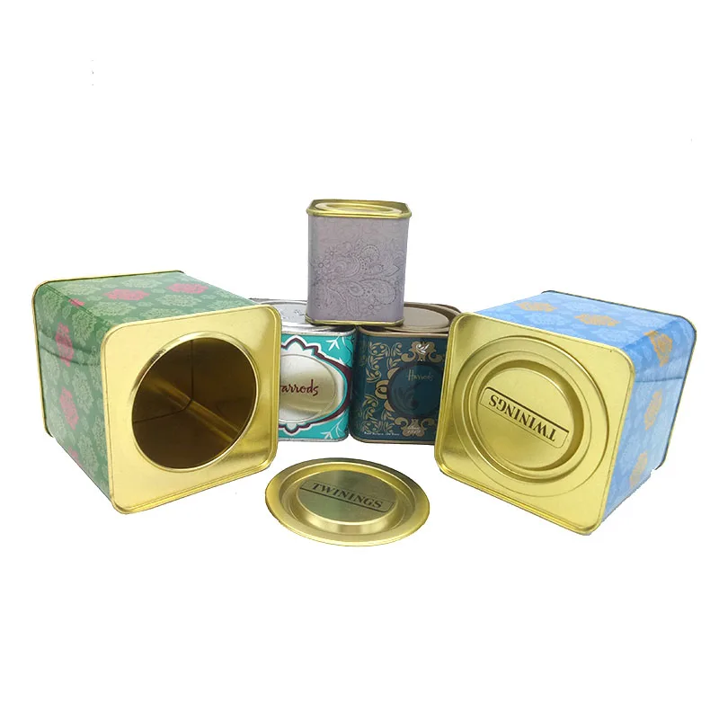 Metal Gift Packing Smell Proof Cans Customizable Design 50g/100g Grey Tea Square Tin Box With Round Cover