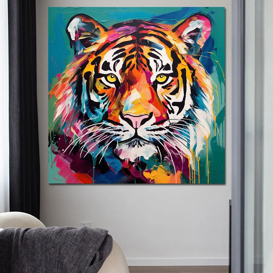 Original Art OEM/ODM Colours Tiger Paintings Handmade Impressional Abstract Home Decor Animal Oil Painting