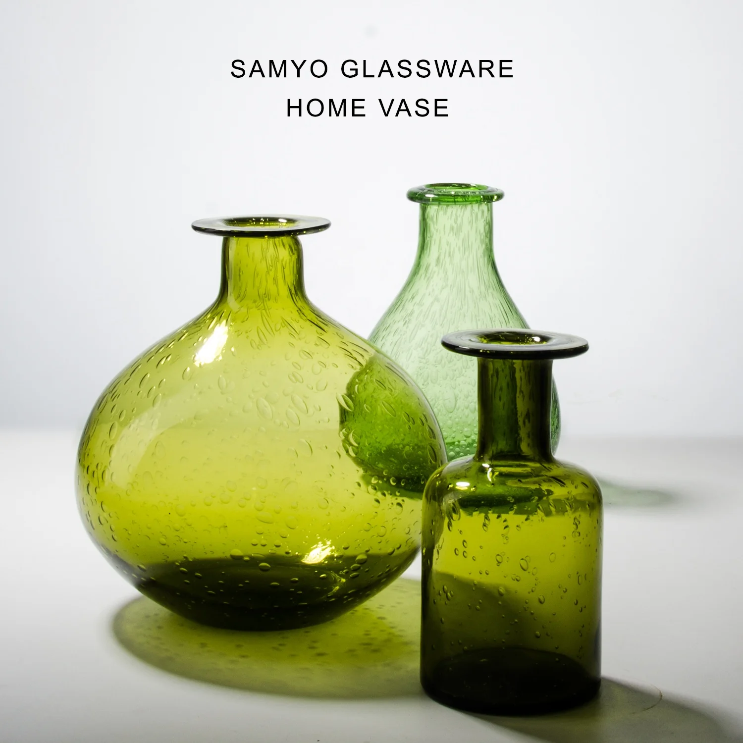 Samyo Handmade Hot Sale Purple Glass Flower Vase Glass Cylinder Vase With Bubble Flower Vase Glass