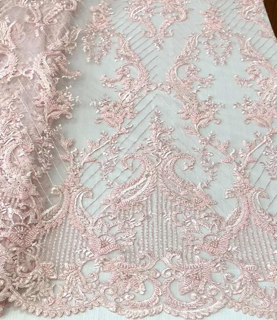 Свадебная белая кружевная вышитая бисером ткань высокого качества ручной работы вышитая ткань для свадебного платья