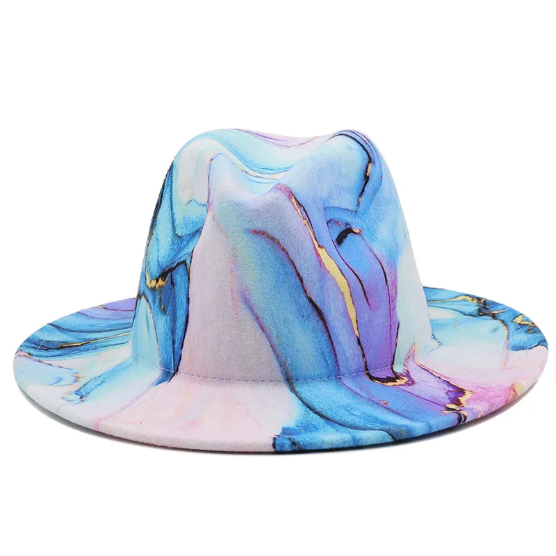 Модная широкая стильная Федора Tie Dye шляпы для женщин оптовая продажа 2022 австралийская шерстяная фетровая шляпа мягкие фетровые