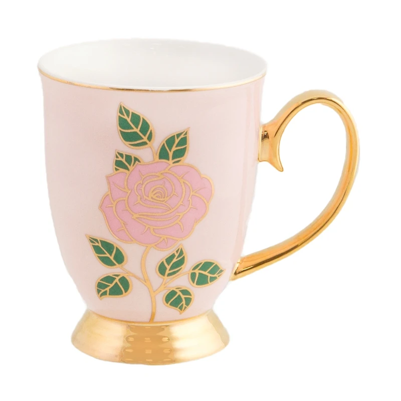 Wholesale Custom Ceramic Cup Decal Printing With Gold Handle Porcelain Coffee Mugs