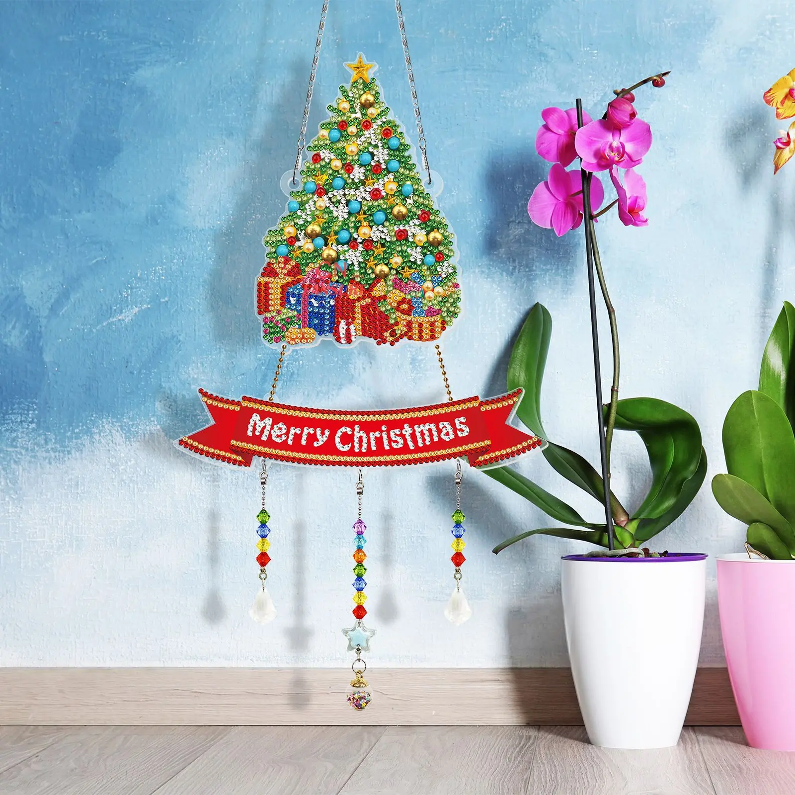 LS 5D DIY Diamond Painting Christmas Diamond Painting Butterfly Pendant DIY Butterfly Embroidery Wind Chime Decoration Painting