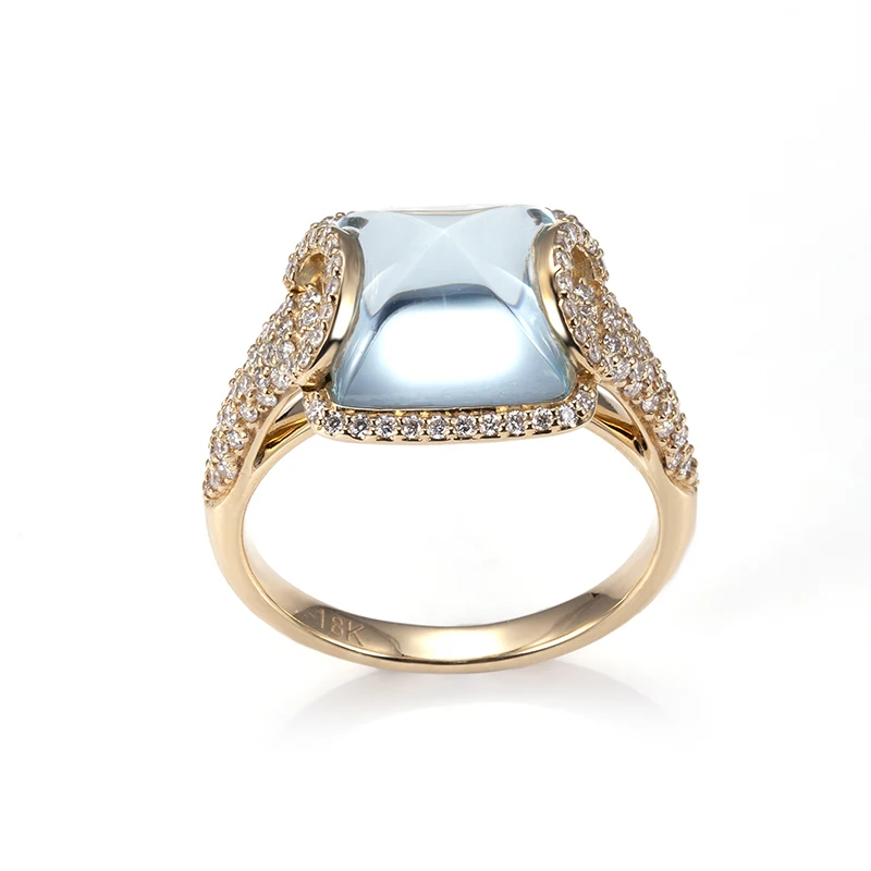 MSR-1333 18K Gold Customized  lab grown smoky quartz and lab grown Aquamarine Solitary Ring