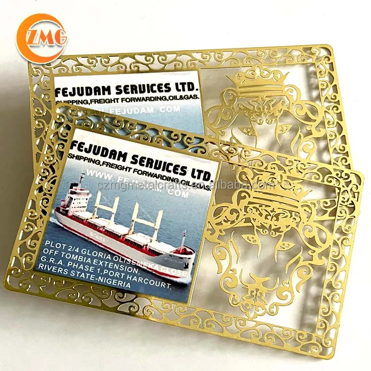 laser cut engraved golden metal business card in cheap price