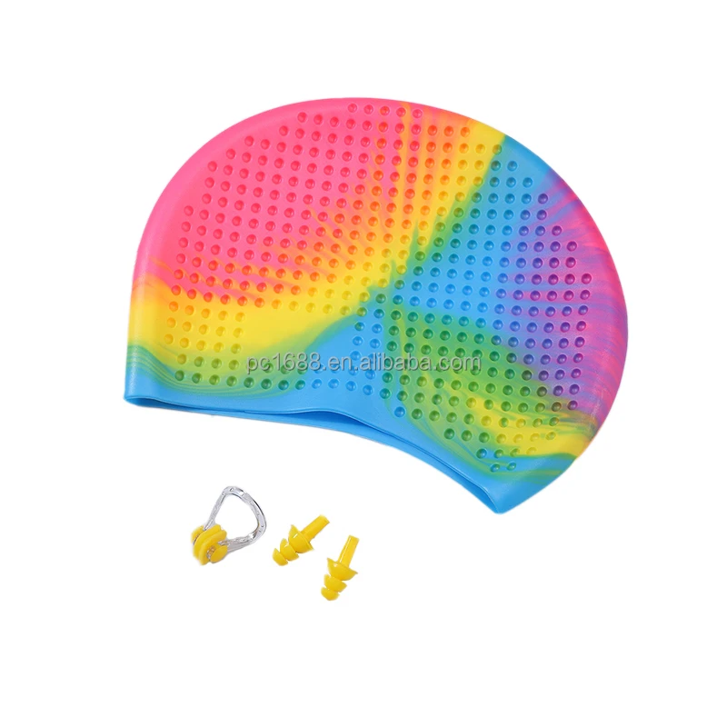 Personalized Custom Logo printing Waterproof Swim Hat Caps silicone Swimming Cap with Ear plugs&Nose clip
