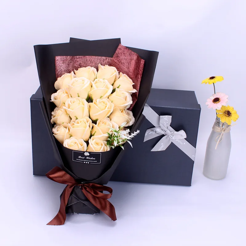 Mothers Day Gift Wholesale Wedding Decoration Artificial Rose Flower Soap Preserve Flowers For Home With Boxes And Card