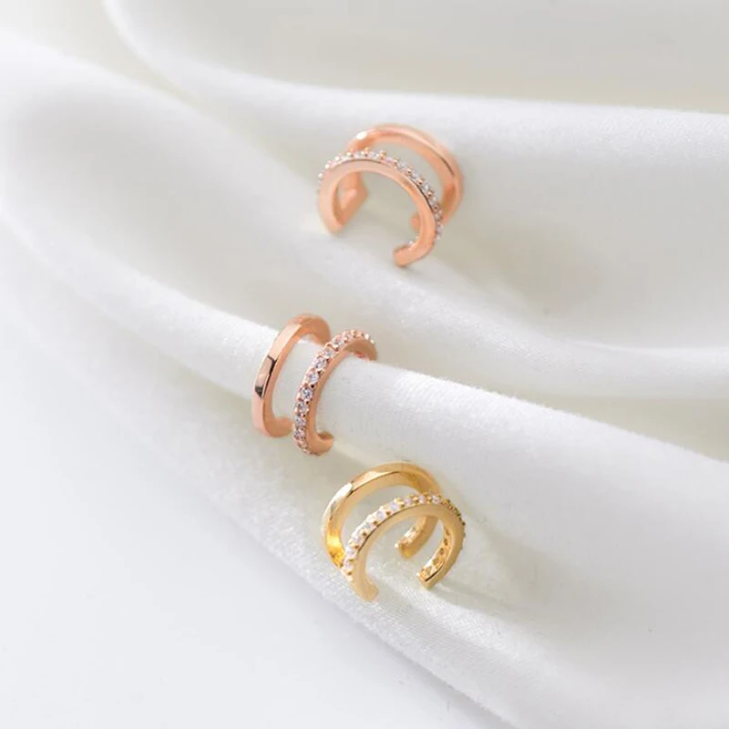 Sterling Silver 925 Jewellery Silver Earrings Jewelry Mini Couple Wire Line Double Band Micro Pave CZ Ear Cuff Earrings