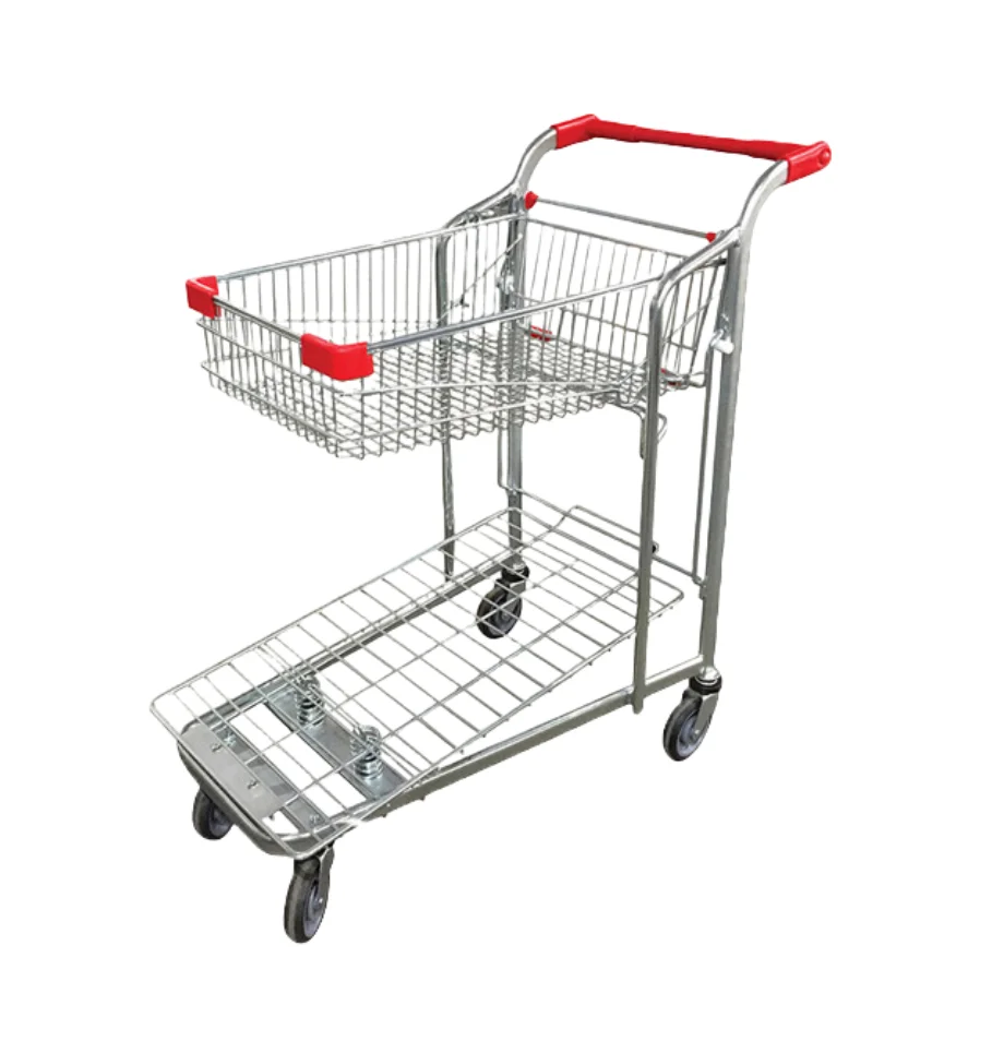 Supermarket Chrome Grocery Shopping Cart Heavy Duty Metal Basket Platform Trolley