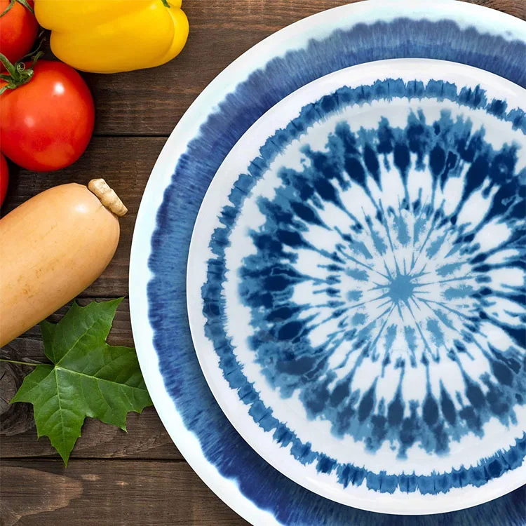 Luxury blue color melamine collection scalloped melamine dinnerware sets