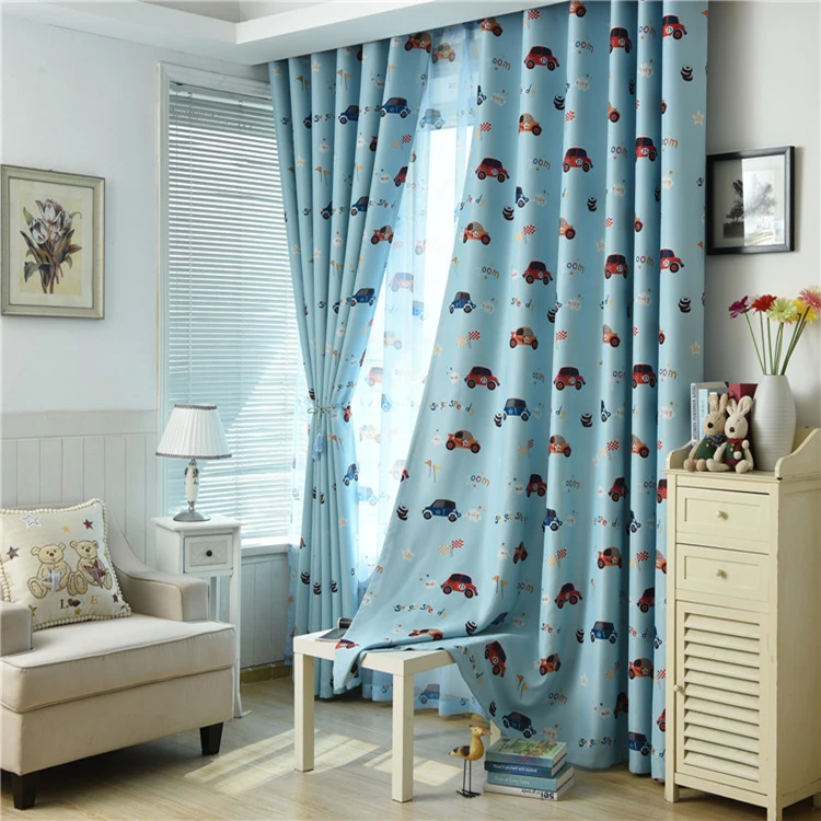 Ready Made Window Curtains For Children Bedroom., Polyester Printed Car Pattern Drapes and Curtain
