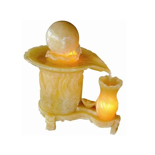 Luxury Yellow Onyx Feng Shui Indoor Floating Rotating Round Stone Ball Water Fountain With Spinning Ball