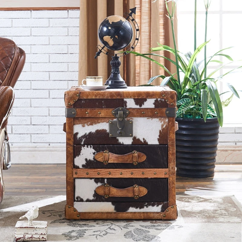 Ponyskin Genuine Leather Vintage Steamer Trunk with Rivets