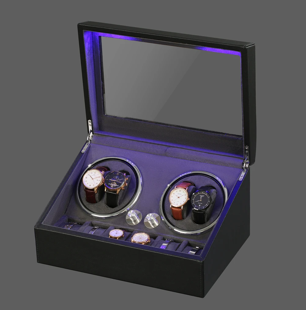 Luxury PU leather LED Watch winder 4 + 6 automatic 10 slots watch package winder