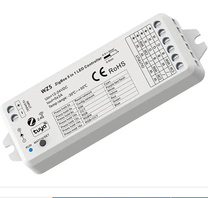 Лидер продаж беспроводной светодиодный контроллер WZ5 5 в 1 Philips HUE Tuya APP zigbee 3 0 RF регулятор света Zigbee для RGB RGBW CCT CW WW