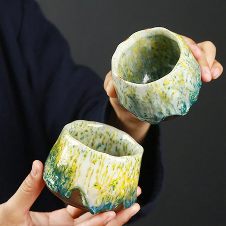 High Quality Vintage Red and Green Tea Cup, Reactive Glazed Cappuccino Coffee Clay Cup without Handle