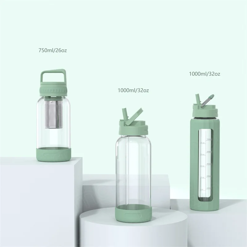 Emode Wholesale Glass Water Bottle Sport water bottle with Straw Lid for Outdoor Sports